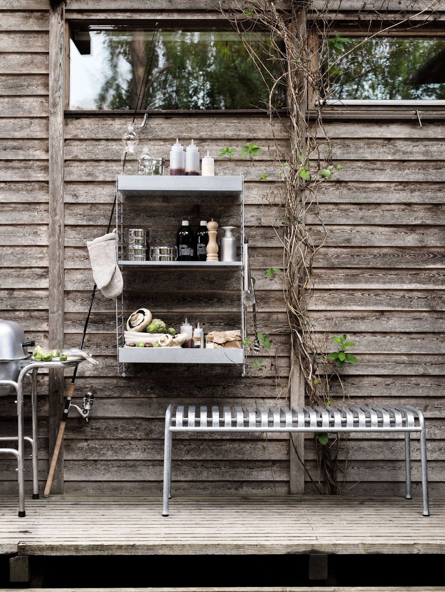 String Galvanised Outdoor Shelving - Garden Scene