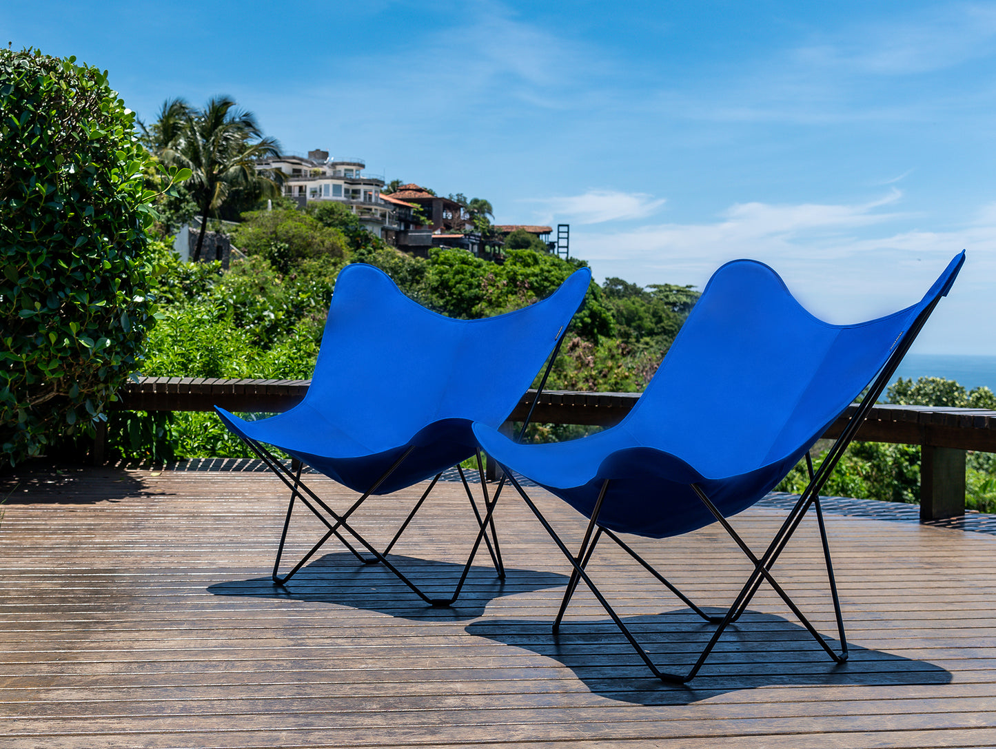 Sunshine Mariposa Butterfly Chair by Cuero - Zinc Coated Black Steel Frame /  Atlantic Blue Cover