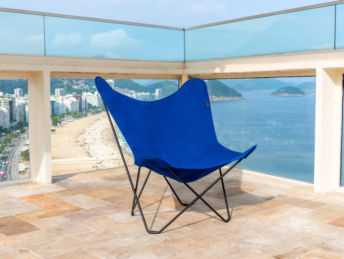 Sunshine Mariposa Butterfly Chair by Cuero - Zinc Coated Black Steel Frame / Atlantic Blue Cover