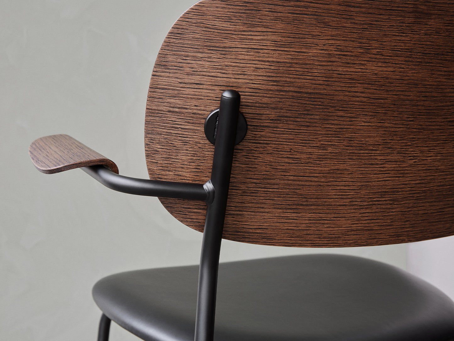 Co Dining Chair Upholstered by Menu - With Armrest / Black Powder Coated Steel / Dark Oak / Dakar Black Leather