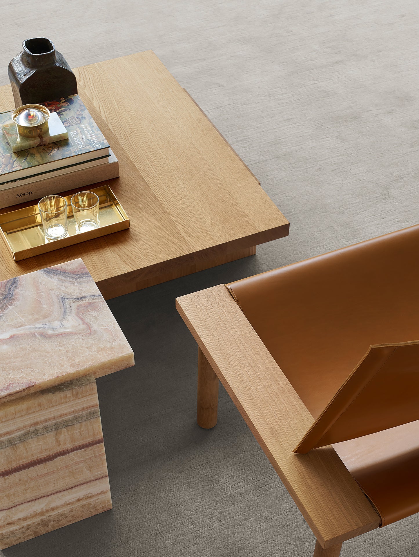 Tore Tables by e15 - Small Onyx Fantastico / Large Oiled Oak