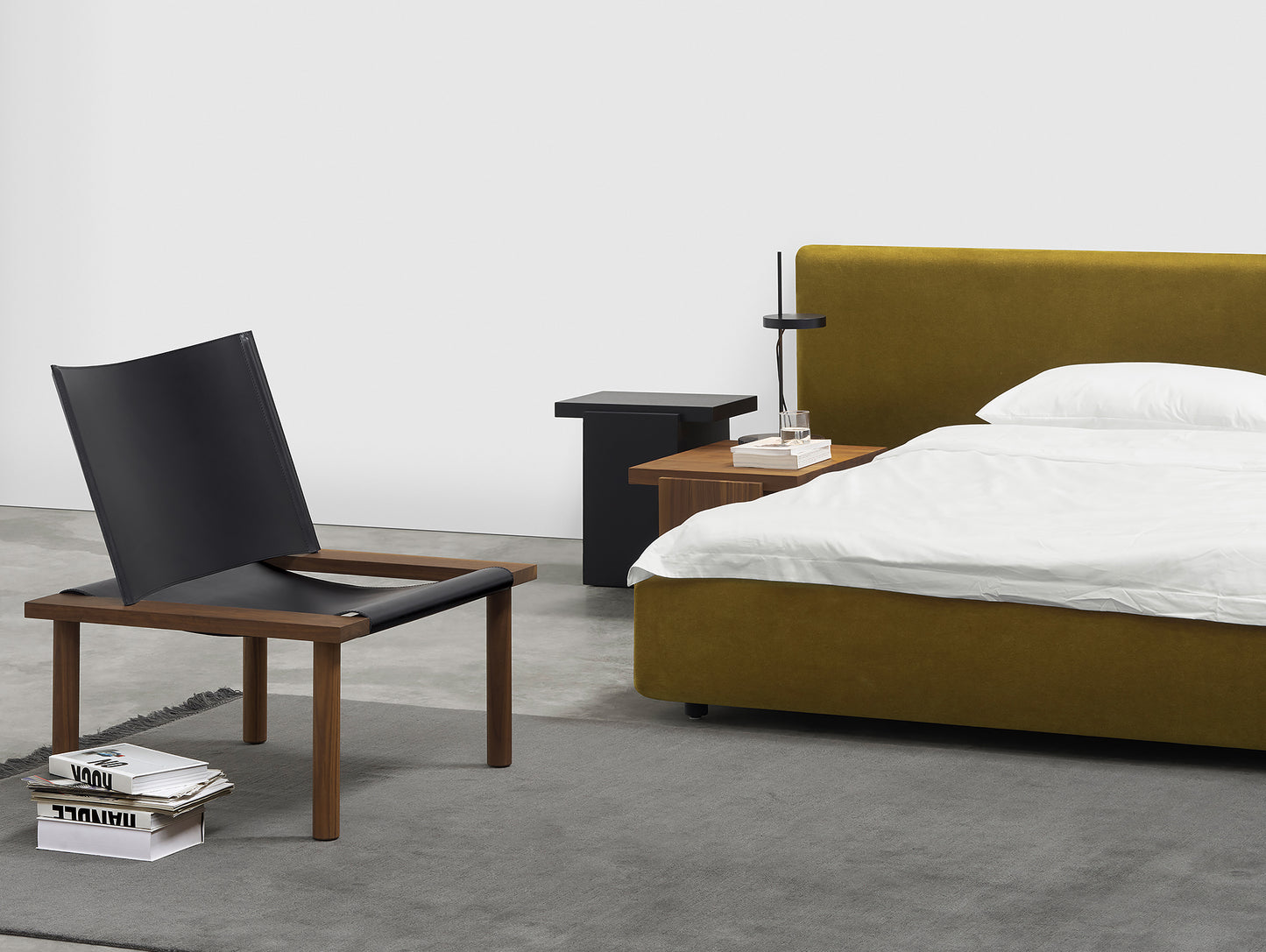 Tore Tables by e15 - Small Jet Black Lacquered / Medium Oiled Walnut