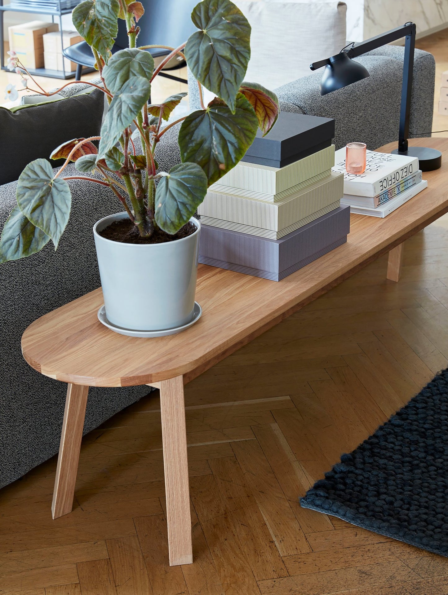 Triangle Leg Bench - Matt Lacquered Oak