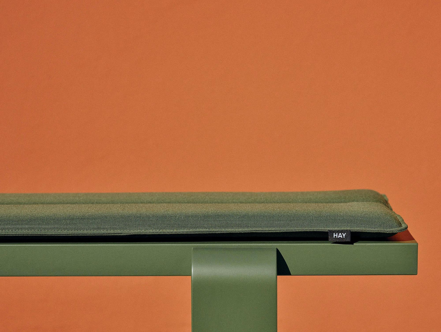 Weekday Bench by HAY - Olive Pinewood Bench with Olive Cushion