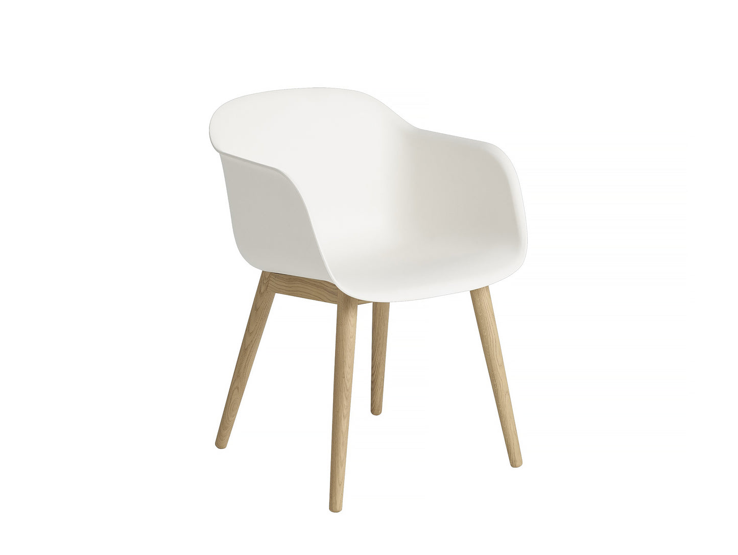 Fiber Armchair with Wood Base, White Shell, Oak Base