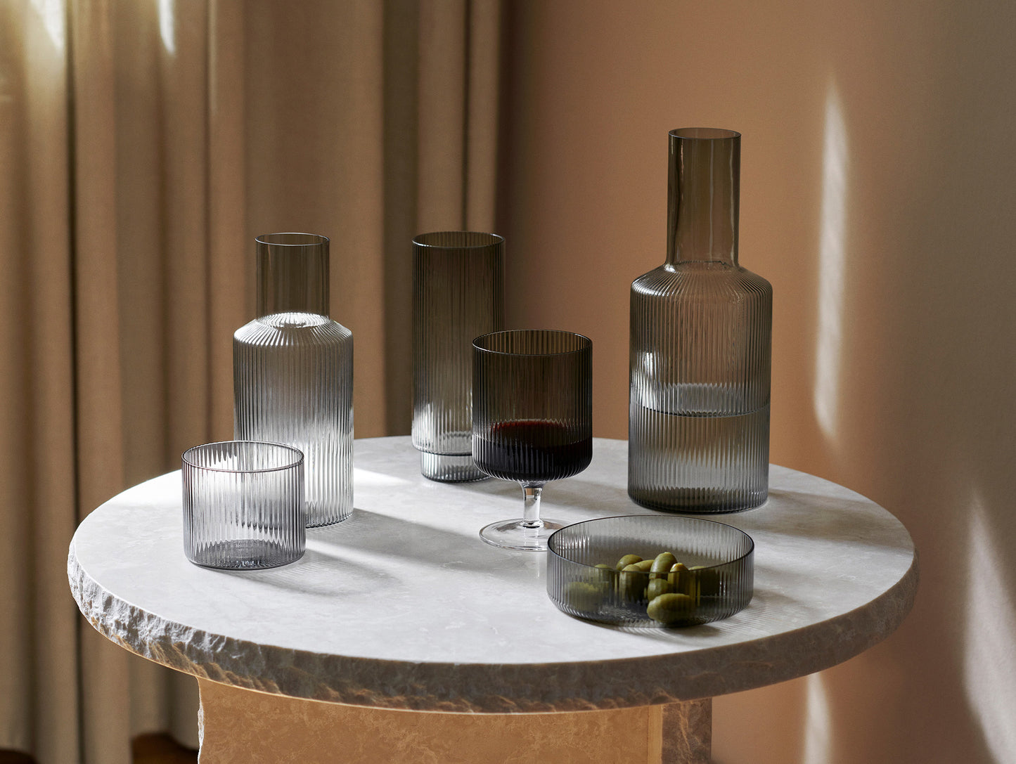 Ripple Long Glasses - Set of 4 (Smoked Grey)