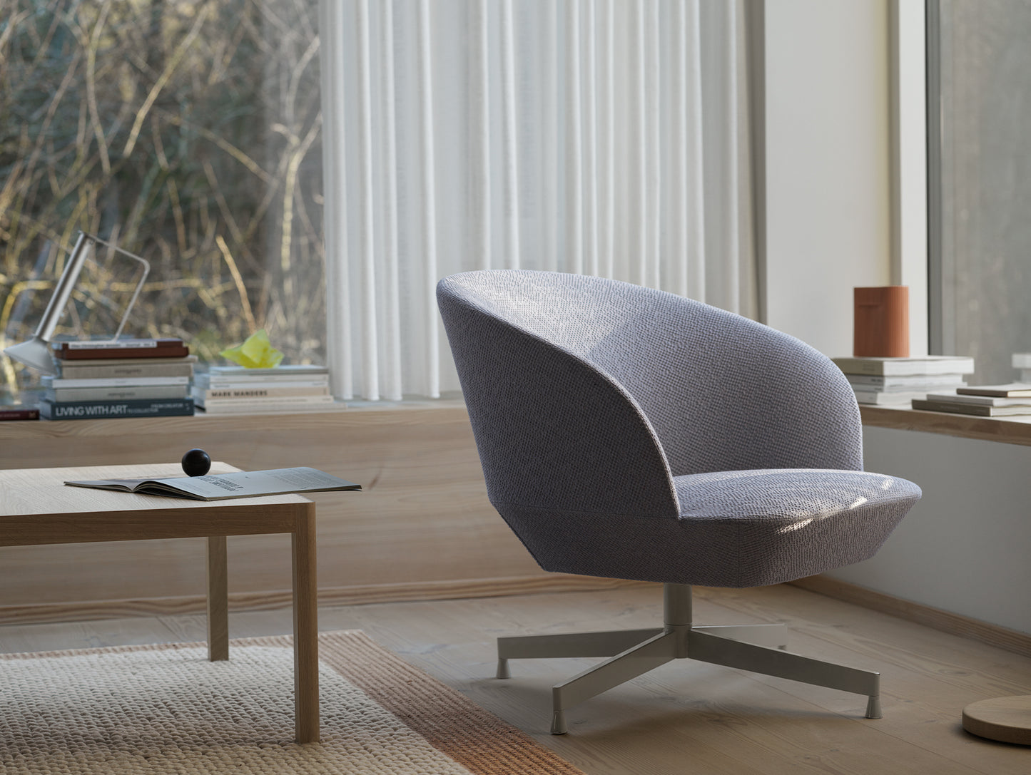 Oslo Lounge Chair - Swivel Base by Muuto - Grey Metal Base / Colline 737