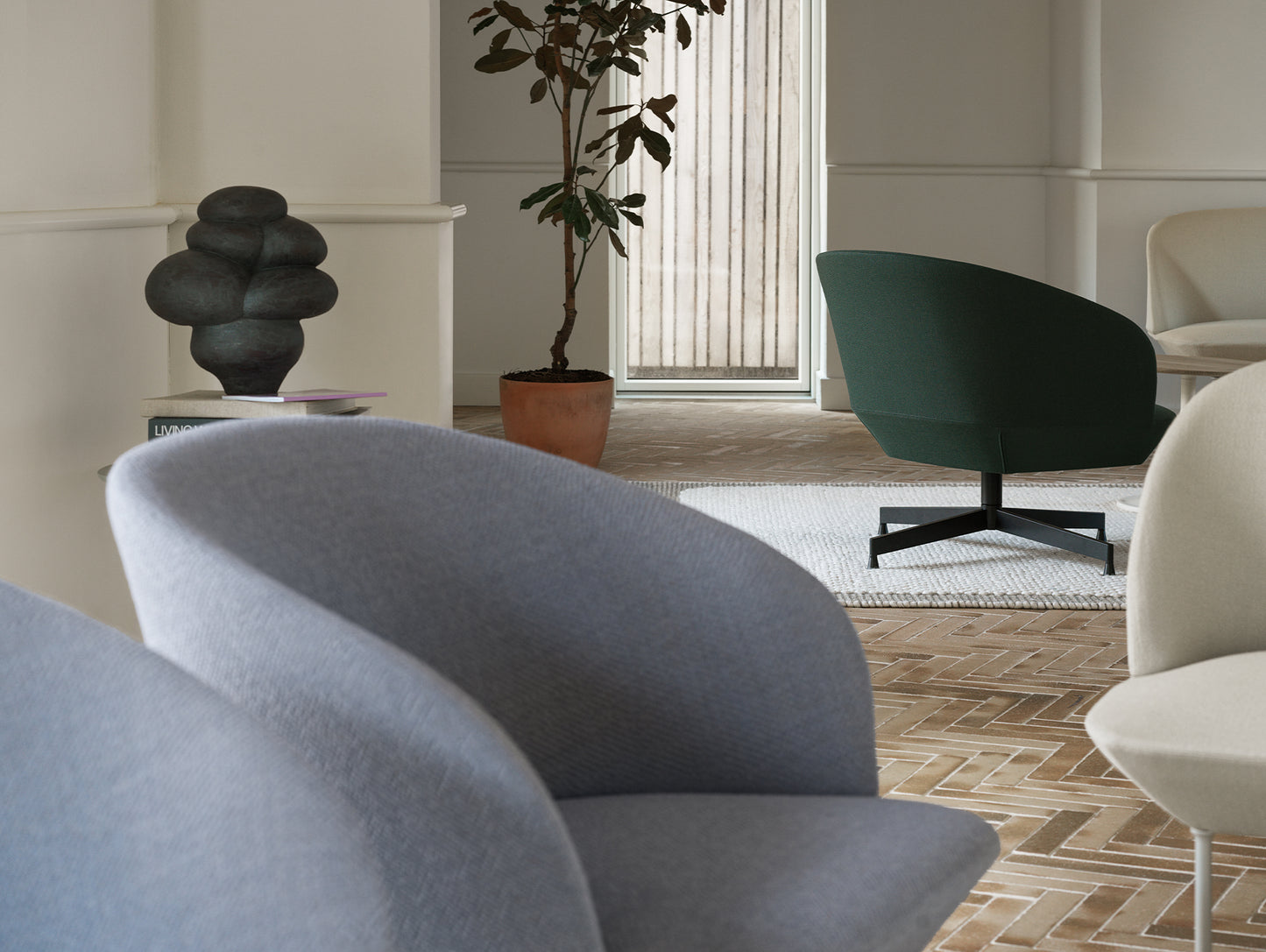 Oslo Lounge Chair - Swivel Base by Muuto - Grey Metal Base / Colline 737