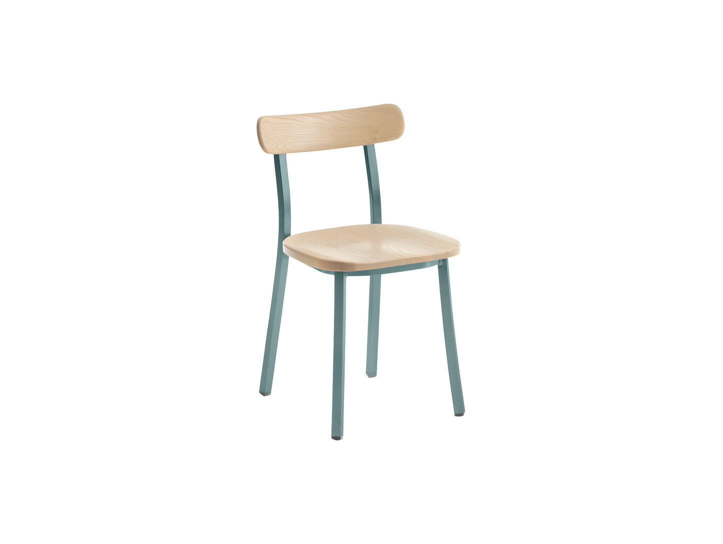 Utility Side Chair by Emeco - Light Blue Powder Coated Aluminium Frame / Accoya