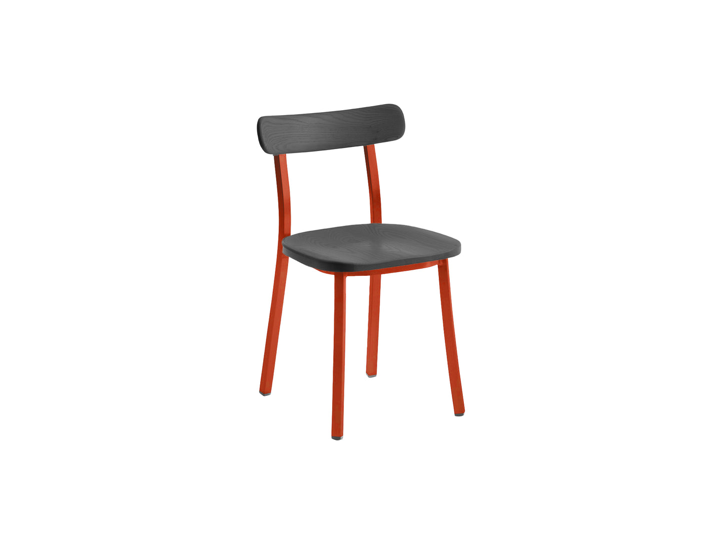 Utility Side Chair by Emeco - Coral Orange Powder Coated Aluminium Frame / Dark Stained Ash