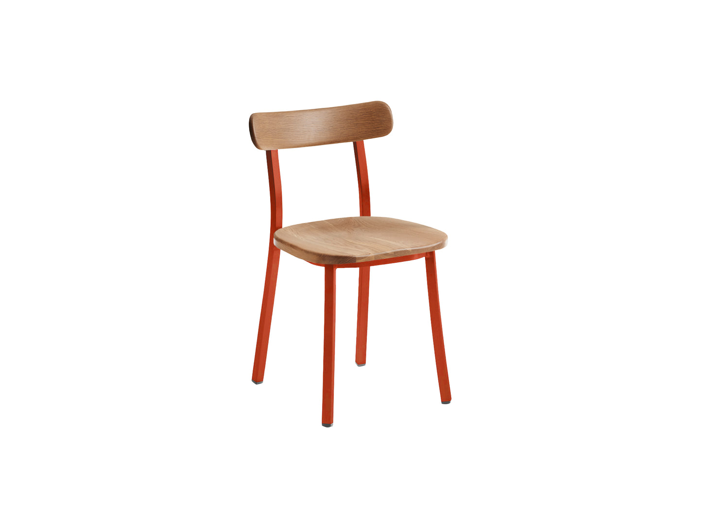 Utility Side Chair by Emeco - Coral Orange Powder Coated Aluminium Frame / Oak