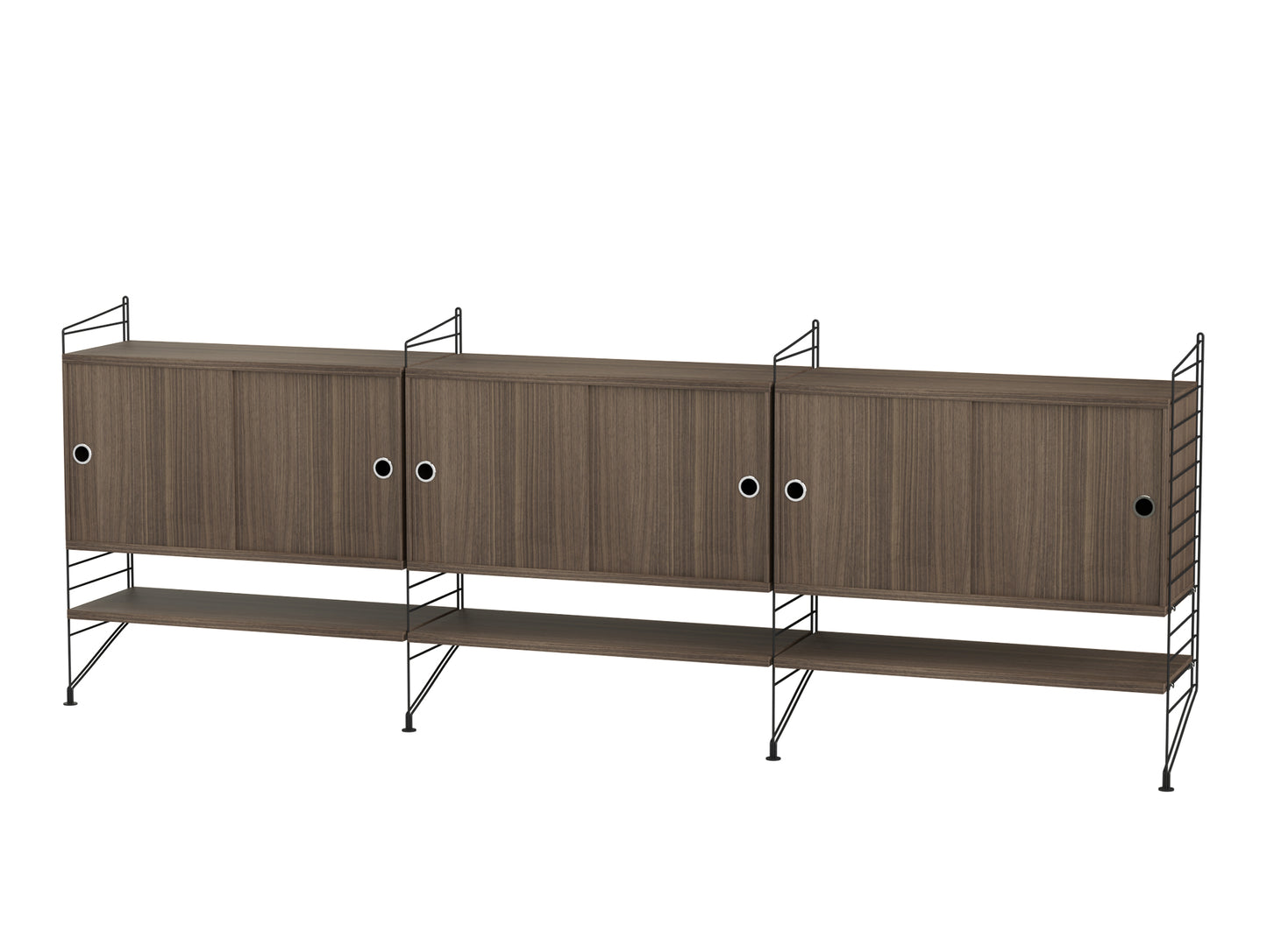 Living Room Combination F by String - walnut / black panels