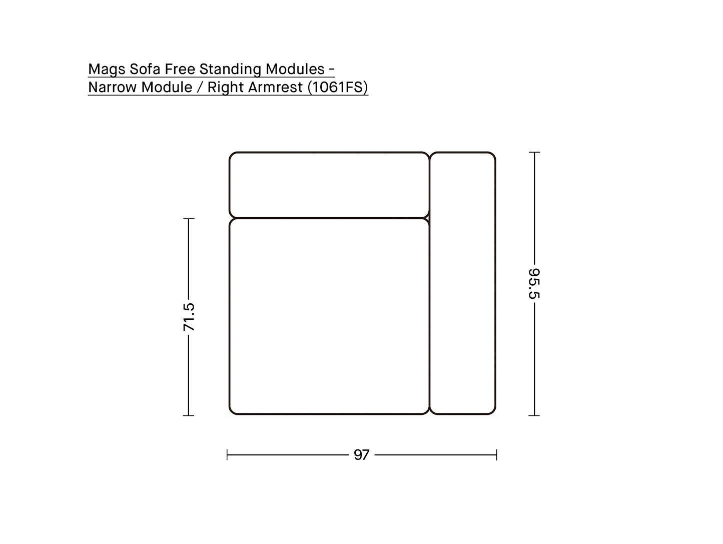 Mags Sofa - Free Standing Modules by HAY - Narrow Module / Right Armrest (1061FS)