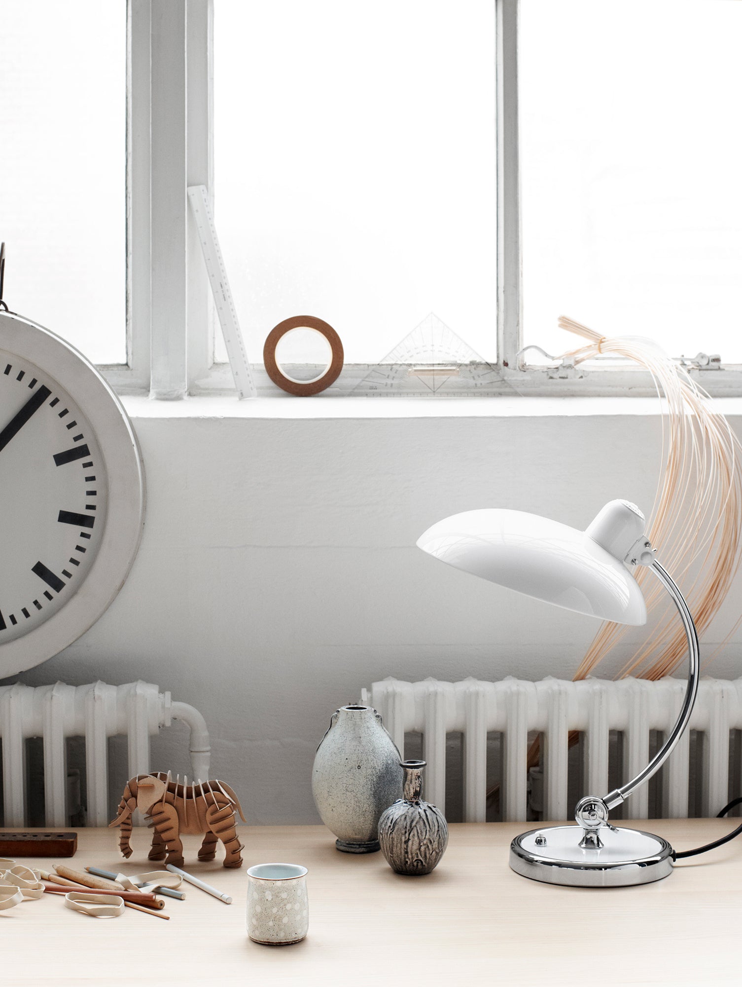 Kaiser Idell Luxus Table Lamp by Fritz Hansen - High Gloss White Shade with Chrome Base