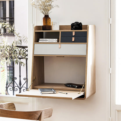 Gaston Writing Desk by Hartô - Width: 60 cm, Oak / Light Grey / Slate Grey