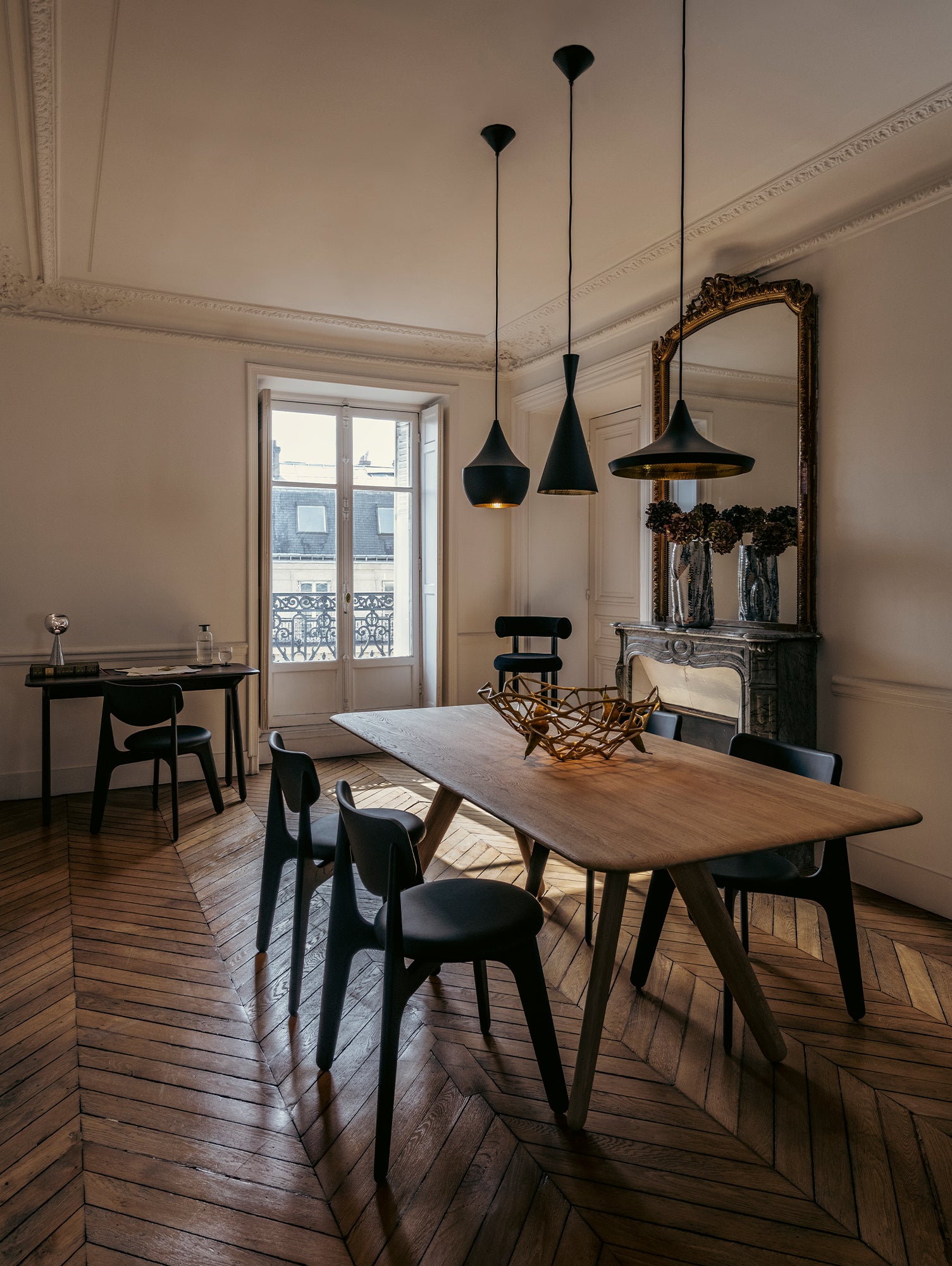 Slab Dining Chair Upholstered by Tom Dixon - Black Lacquered Oak / Black Leather