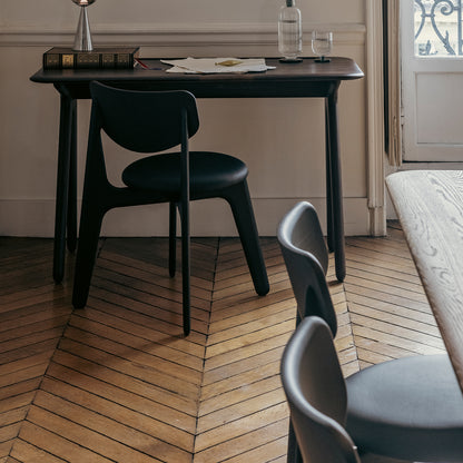 Slab Dining Chair Upholstered by Tom Dixon - Black Lacquered Oak / Black Leather