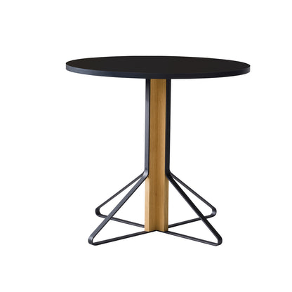 Kaari Table Round by Artek - Tabletop Diameter: 80 cm (REB 003) / Black Gloss HPL Tabletop / Natural Oak Base