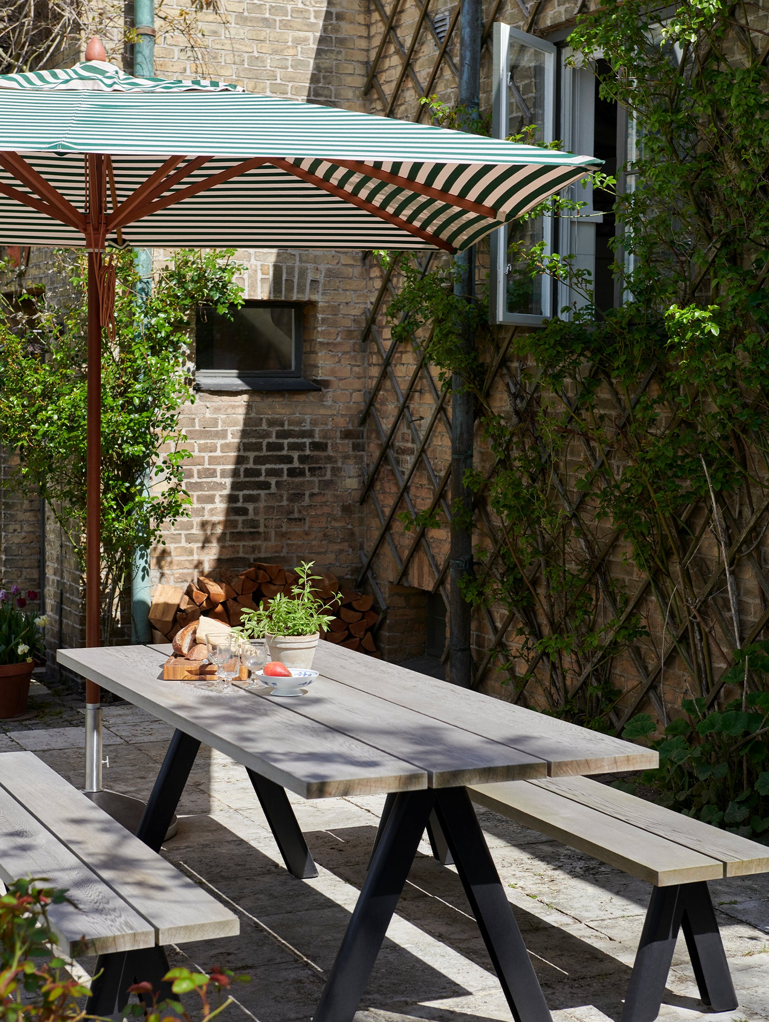 hunter green striped patio umbrella Messina Striped Umbrella by Fritz Hansen – Really Well Made