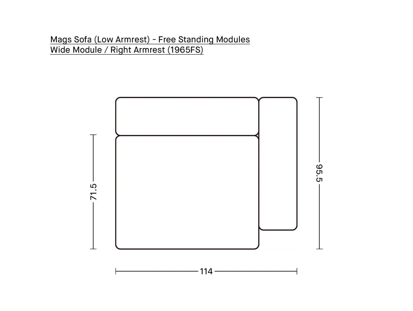 Mags Sofa (Low Armrest) - Free Standing Modules by HAY / Wide Module / Right Armrest (1965FS)