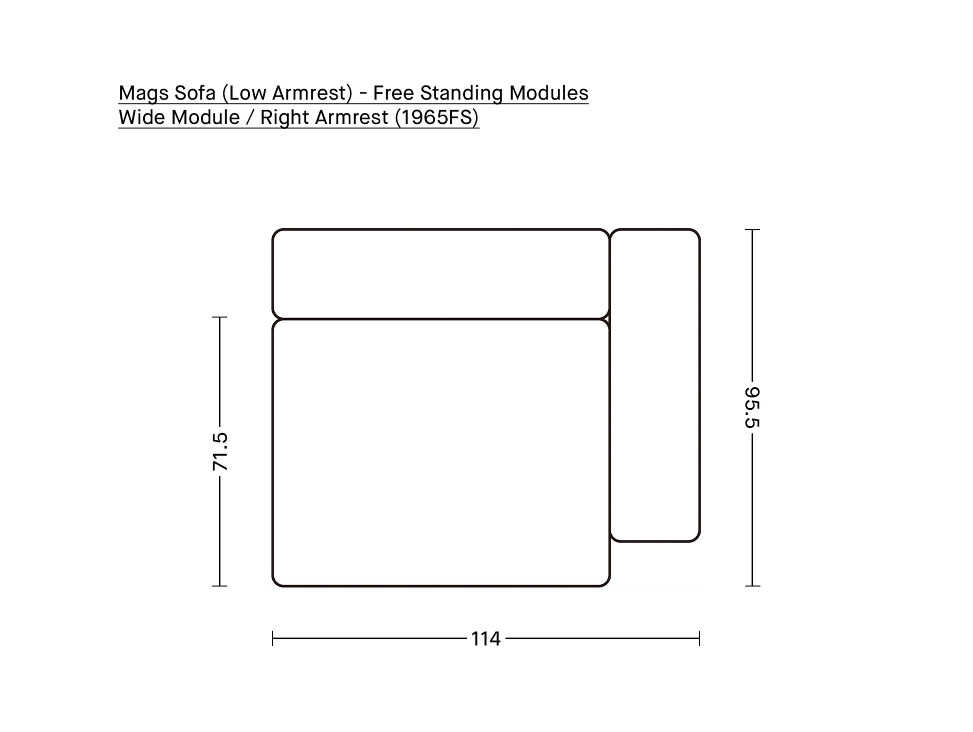 Mags Sofa (Low Armrest) - Free Standing Modules by HAY / Wide Module / Right Armrest (1965FS)