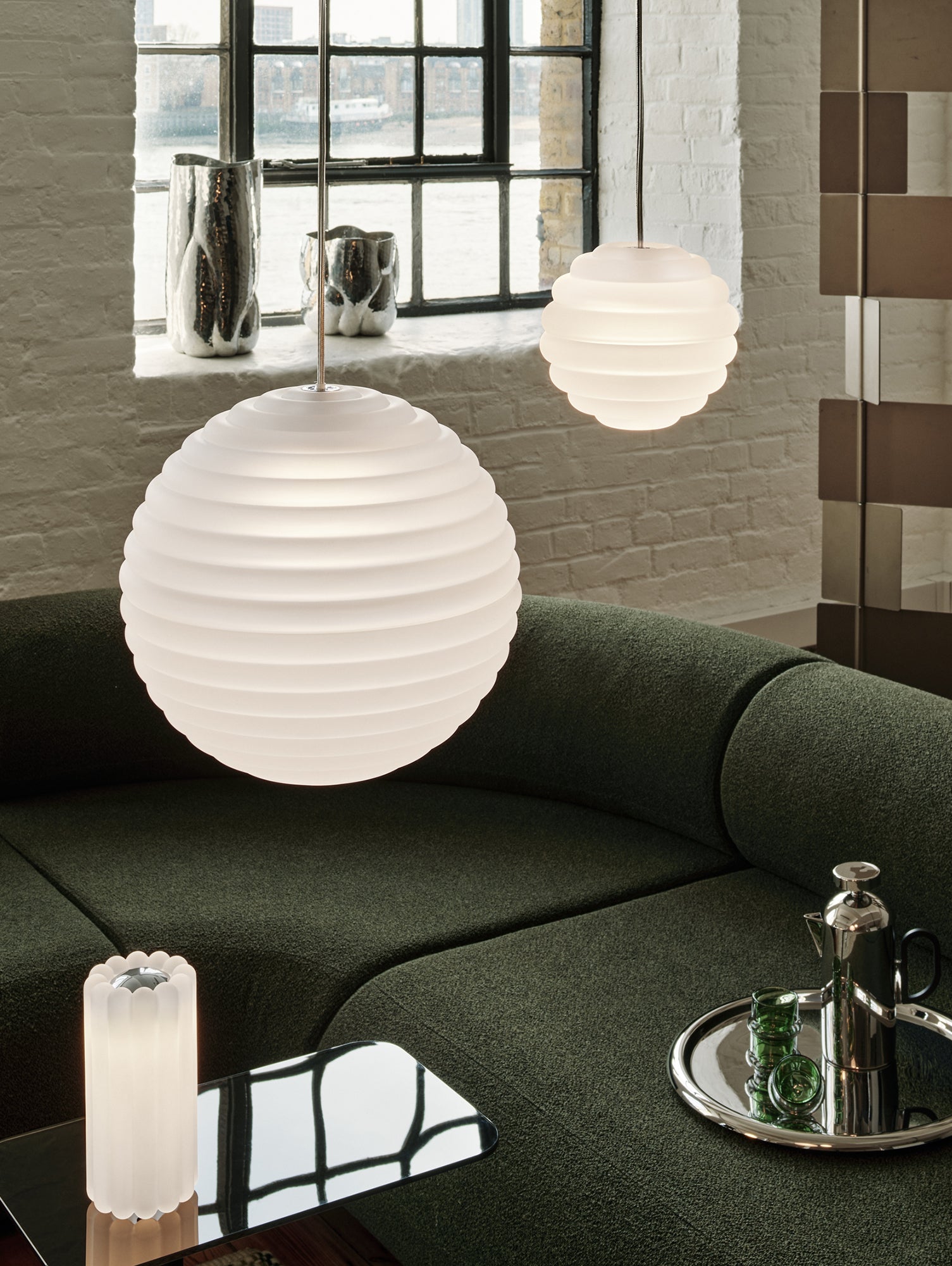 Press Sphere LED Pendant Light (Frosted) by Tom Dixon