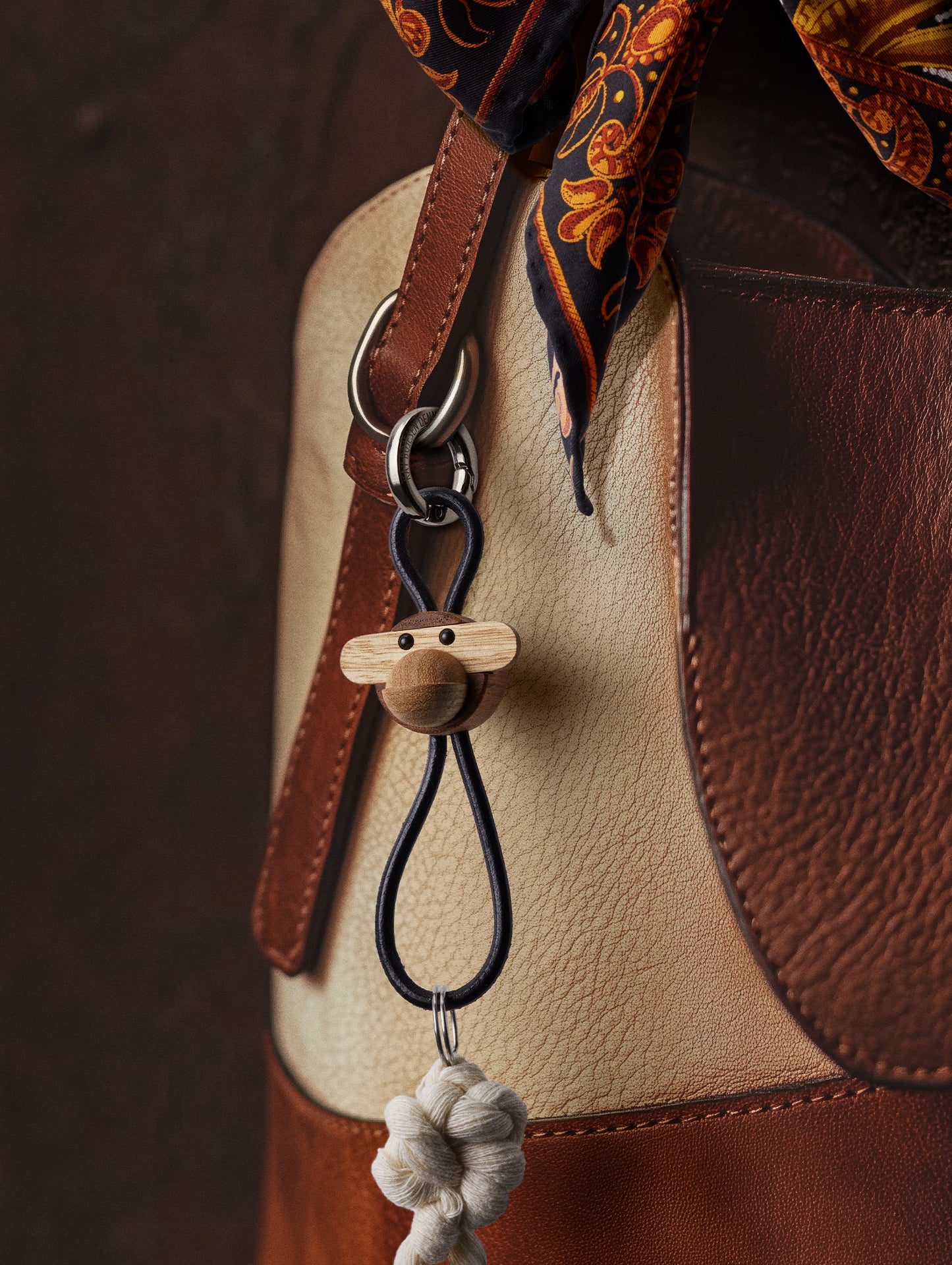 Monkey Silver Metal Keychain with Black Leather by Kay Bojesen