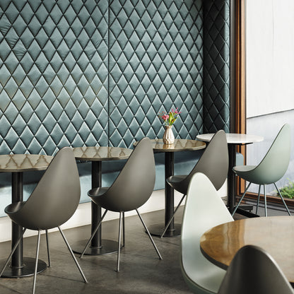Drop Dining Chair Plastic (3110) by Fritz Hansen - Olive Green / Chromed Steel