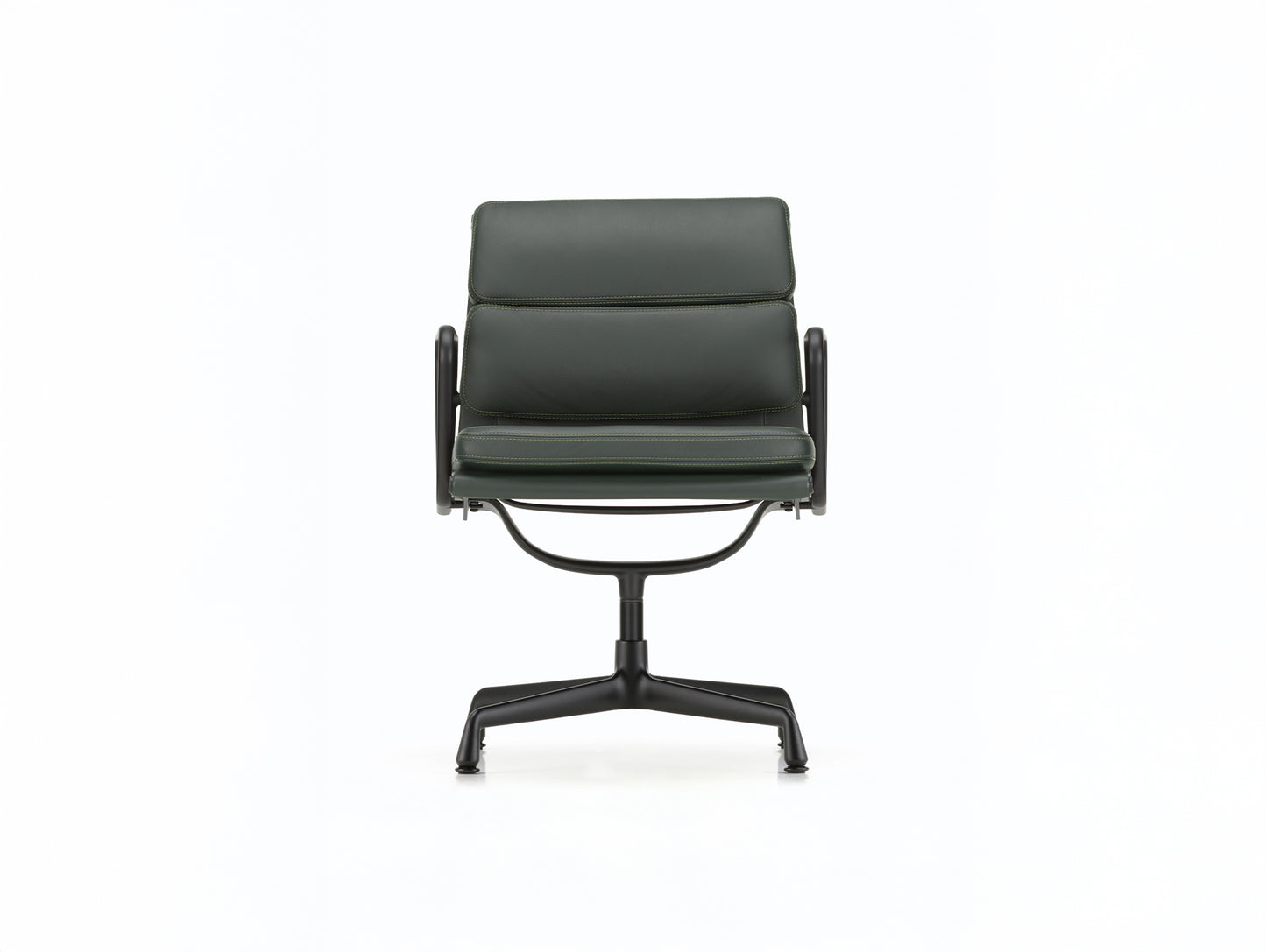Soft Pad Conference Chair EA 208 by Vitra - Deep Black Powder-Coated Aluminium / Seat: Jade Premium F Leather / Back: Plano Coconut Forest (L50)