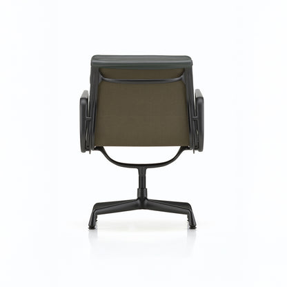 Soft Pad Conference Chair EA 208 by Vitra - Deep Black Powder-Coated Aluminium / Seat: Jade Premium F Leather / Back: Plano Coconut Forest (L50)