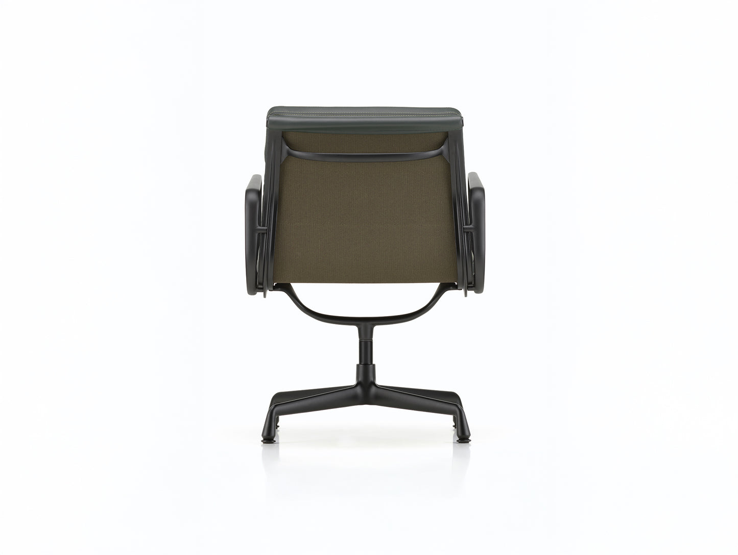 Soft Pad Conference Chair EA 208 by Vitra - Deep Black Powder-Coated Aluminium / Seat: Jade Premium F Leather / Back: Plano Coconut Forest (L50)