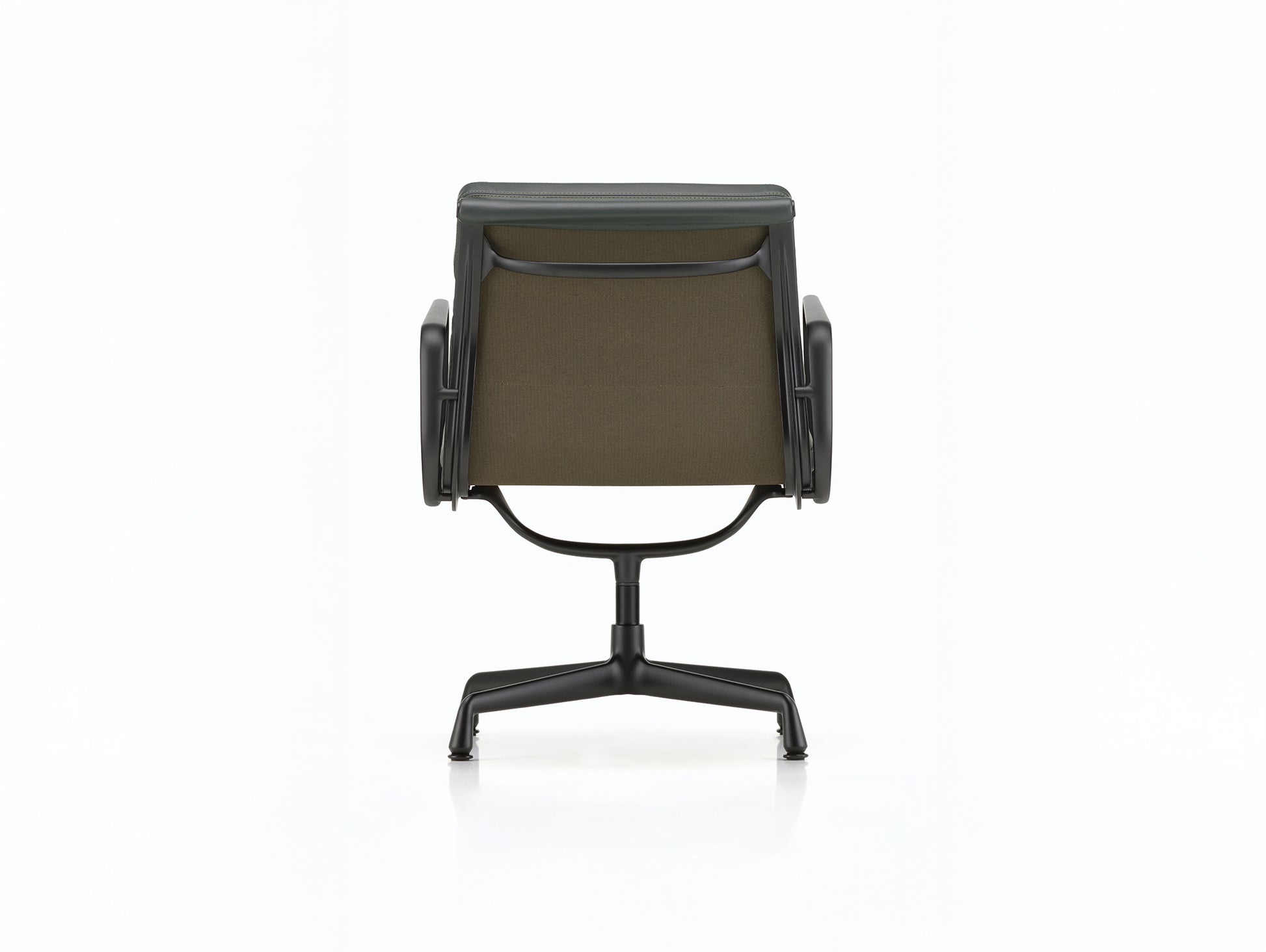 Soft Pad Conference Chair EA 208 by Vitra - Deep Black Powder-Coated Aluminium / Seat: Jade Premium F Leather / Back: Plano Coconut Forest (L50)