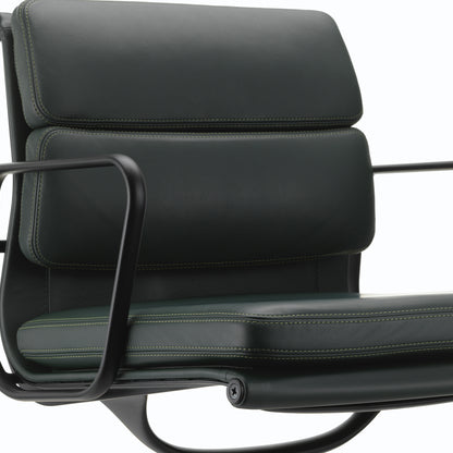 Soft Pad Conference Chair EA 208 by Vitra - Deep Black Powder-Coated Aluminium / Seat: Jade Premium F Leather / Back: Plano Coconut Forest (L50)