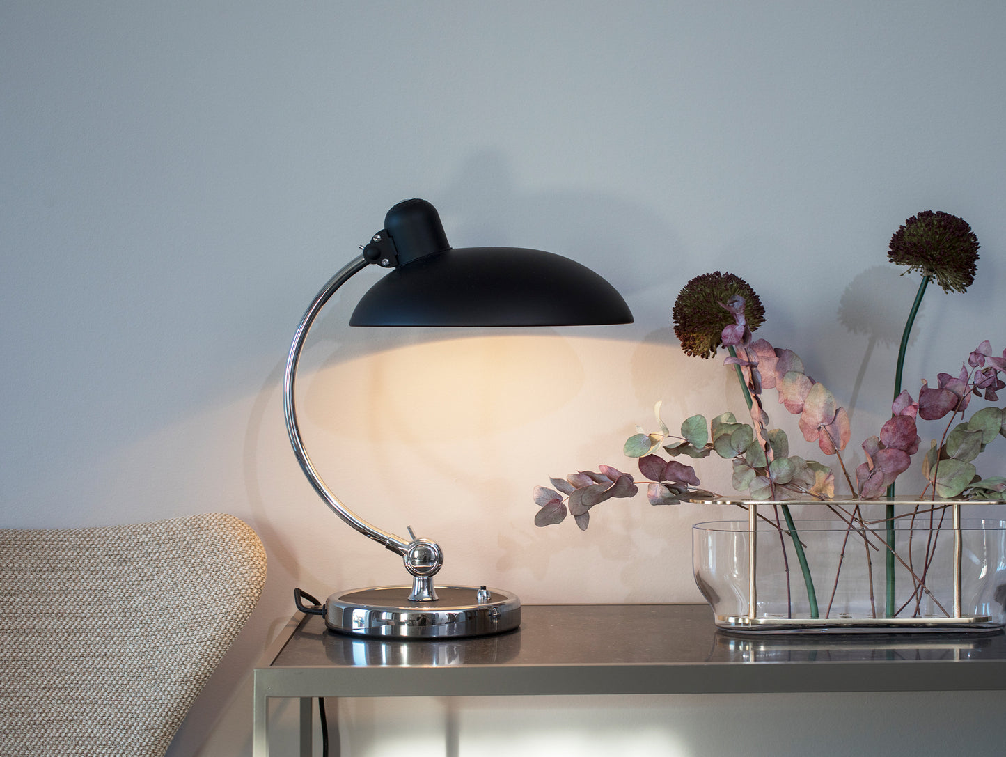 Kaiser Idell Luxus Table Lamp by Fritz Hansen - Matt Black Shade with Chrome Base