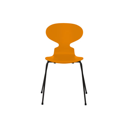 Ant Chair 4 Legs by Fritz Hansen - Lacquered Veneer Shell / Black Steel Base / Lacquered Burnt Yellow