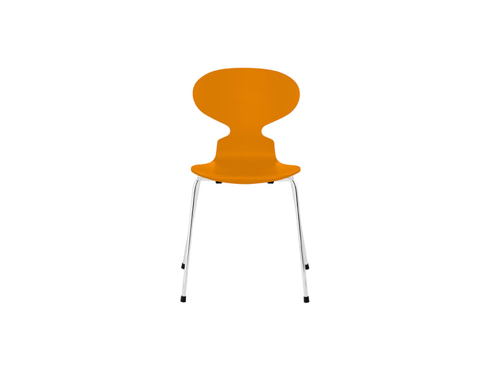 Ant Chair 4 Legs by Fritz Hansen - Lacquered Veneer Shell / Chromed Steel Base / Lacquered Burnt Yellow