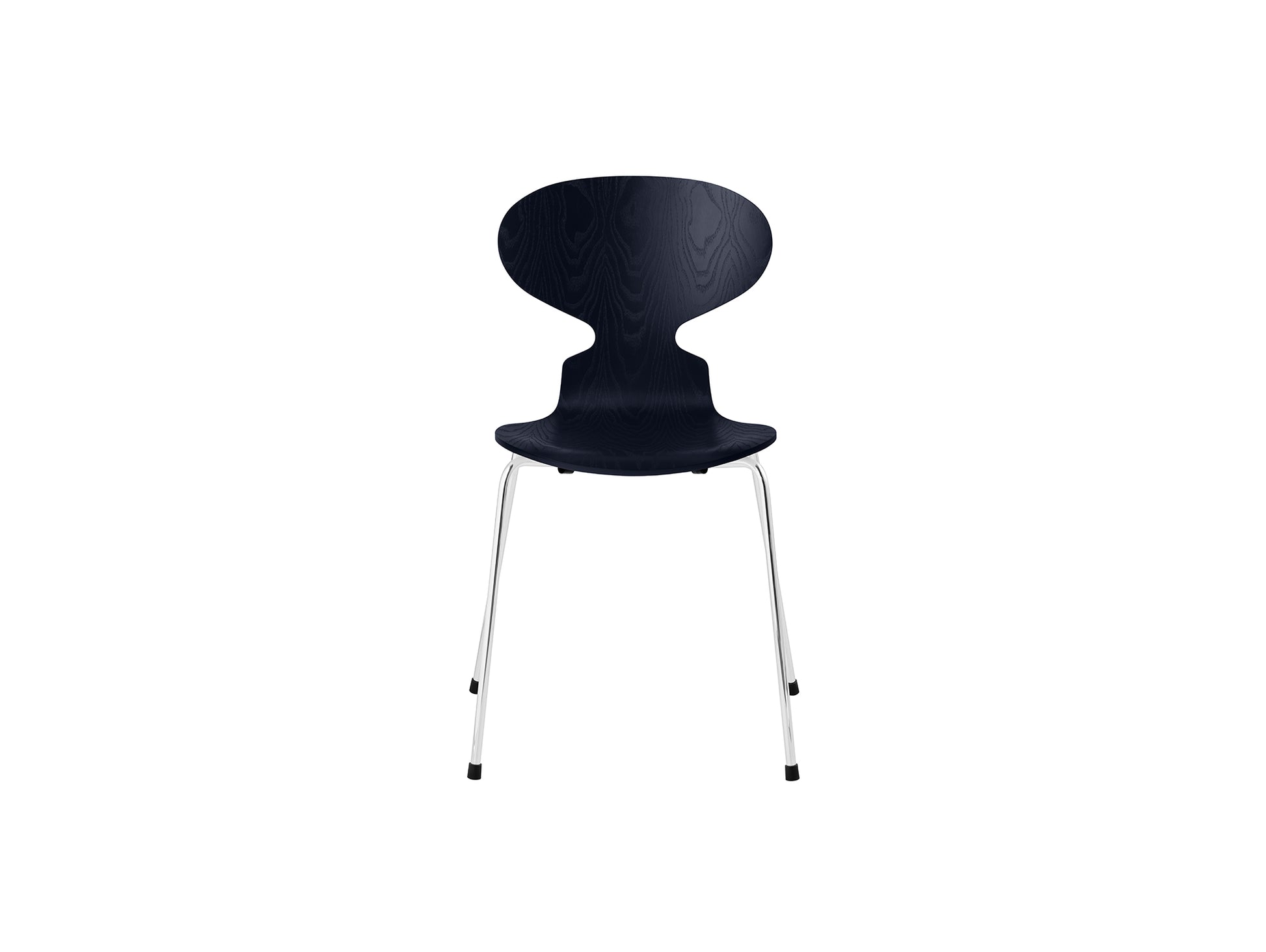 Ant Chair 4 Legs by Fritz Hansen - Coloured Ash Veneer Shell / Chromed Steel Base / Coloured Midnight Blue
