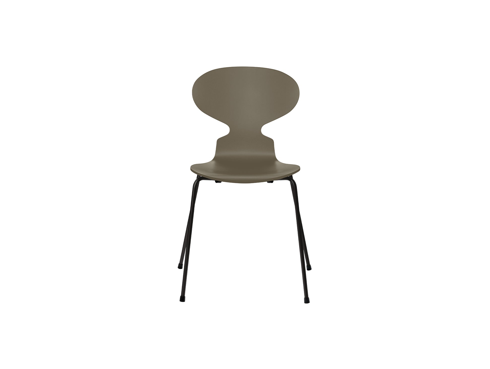 Ant Chair 4 Legs by Fritz Hansen - Lacquered Veneer Shell / Black Steel Base / Lacquered Olive Green