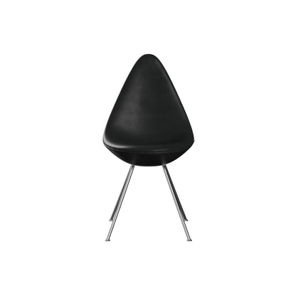 Drop Dining Chair 3110 by Fritz Hansen -  Chromed Steel / Black Grace Leather