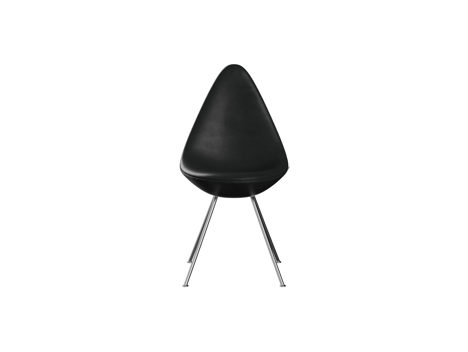Drop Dining Chair 3110 by Fritz Hansen -  Chromed Steel / Black Grace Leather