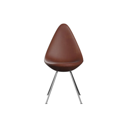 Drop Dining Chair 3110 by Fritz Hansen -  Chromed Steel / Chestnut Grace Leather