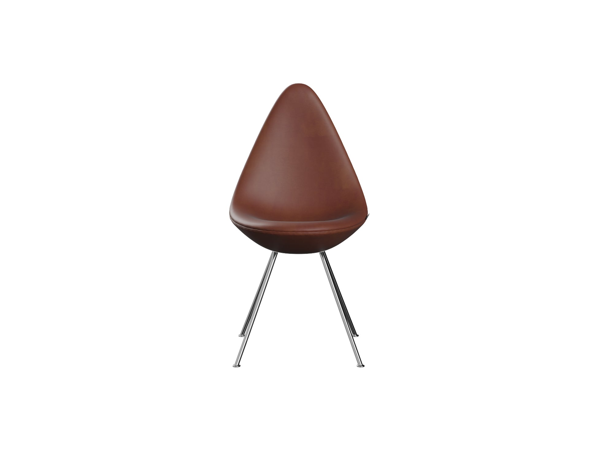Drop Dining Chair 3110 by Fritz Hansen -  Chromed Steel / Chestnut Grace Leather