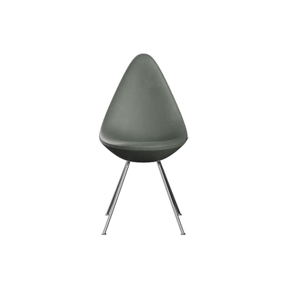 Drop Dining Chair 3110 by Fritz Hansen -  Chromed Steel / Concrete Grey Grace Leather