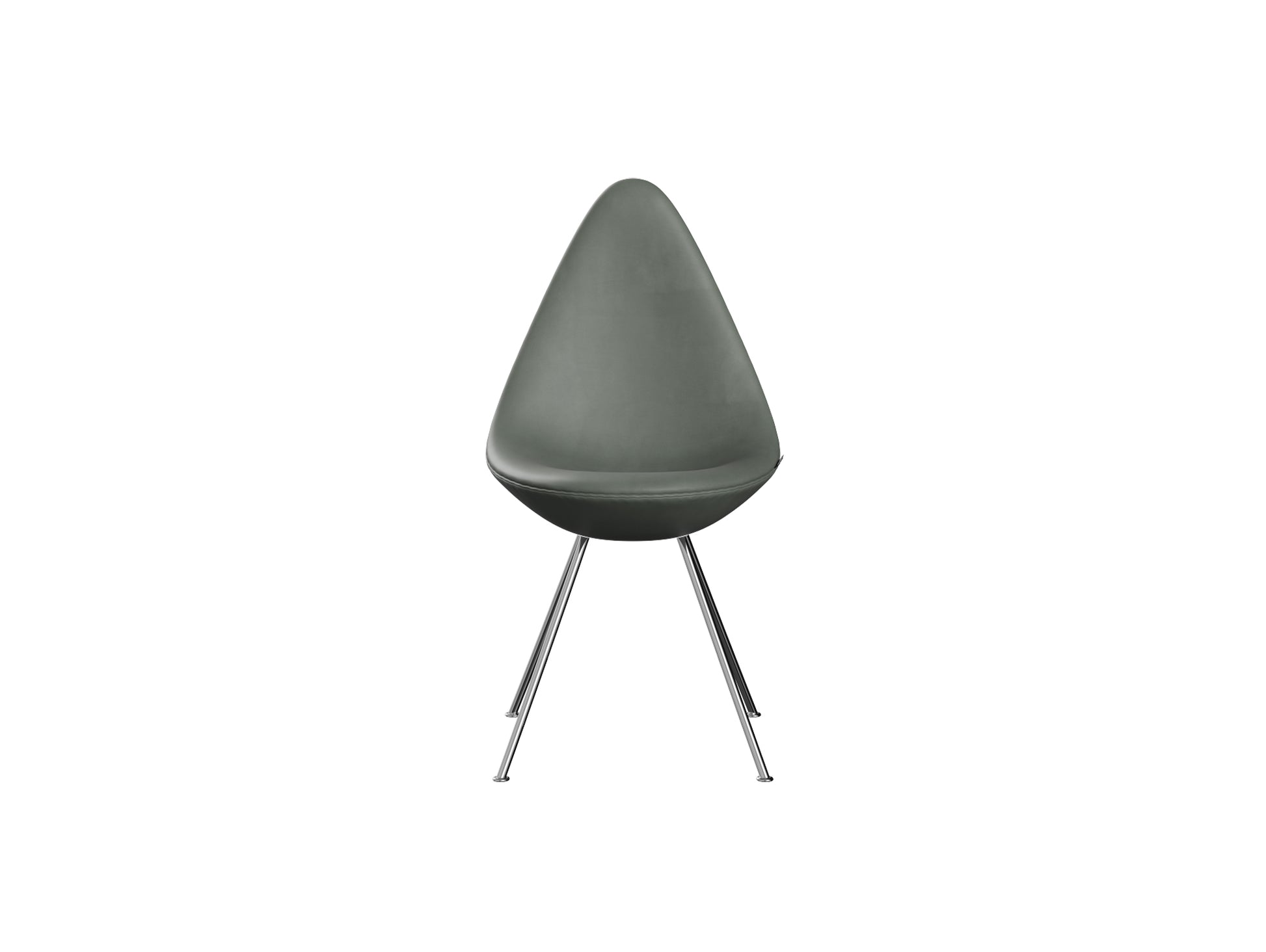 Drop Dining Chair 3110 by Fritz Hansen -  Chromed Steel / Concrete Grey Grace Leather