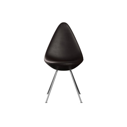 Drop Dining Chair 3110 by Fritz Hansen -  Chromed Steel / Black Essential Leather