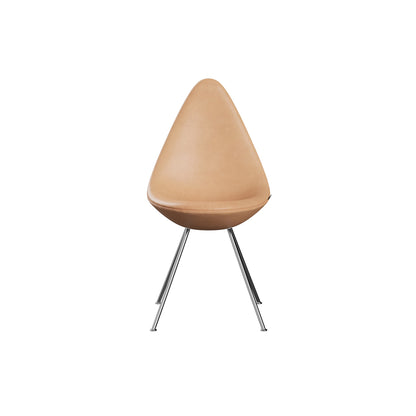 Drop Dining Chair 3110 by Fritz Hansen -  Chromed Steel / Natural Leather