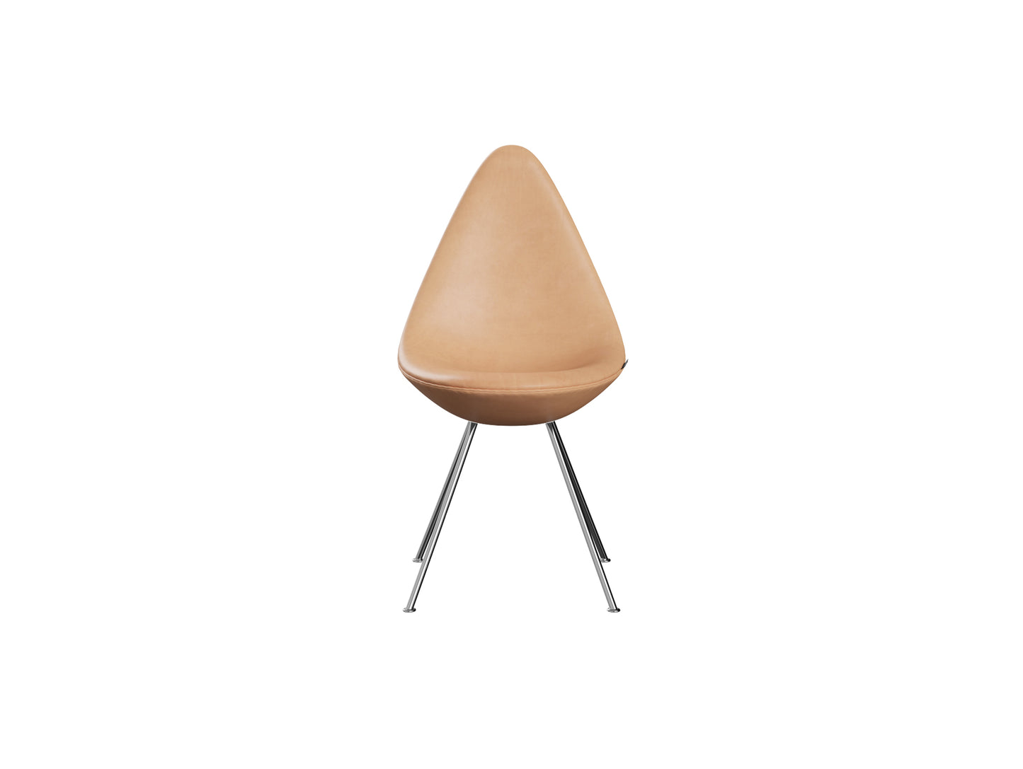 Drop Dining Chair 3110 by Fritz Hansen -  Chromed Steel / Natural Leather