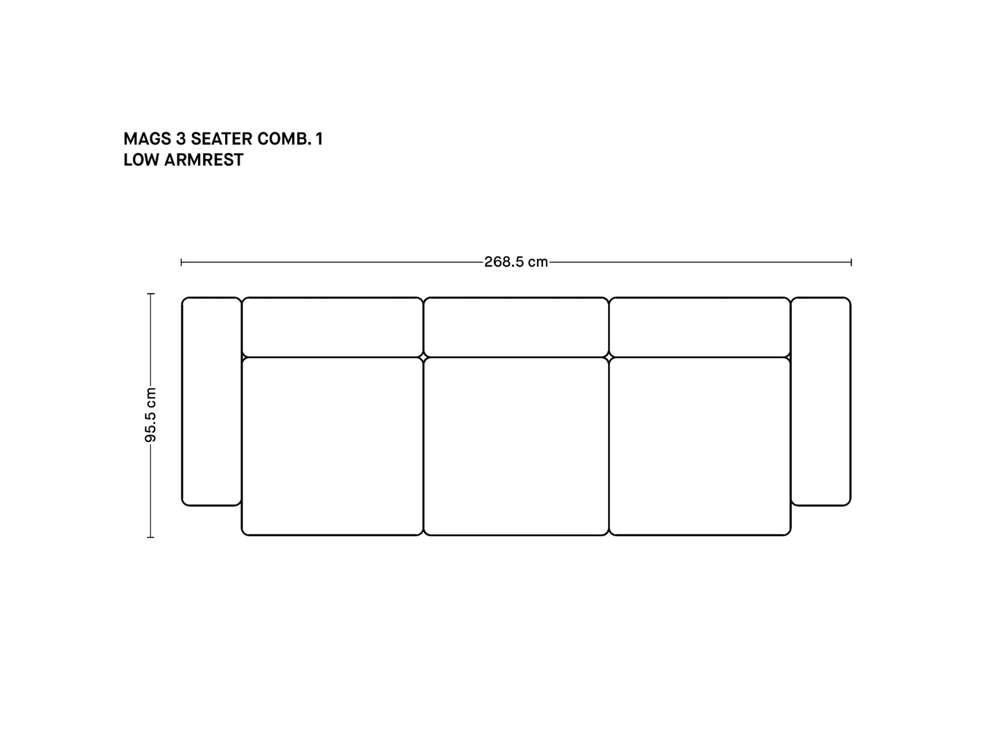 Mags 3人掛けソファ(肘掛け低め)