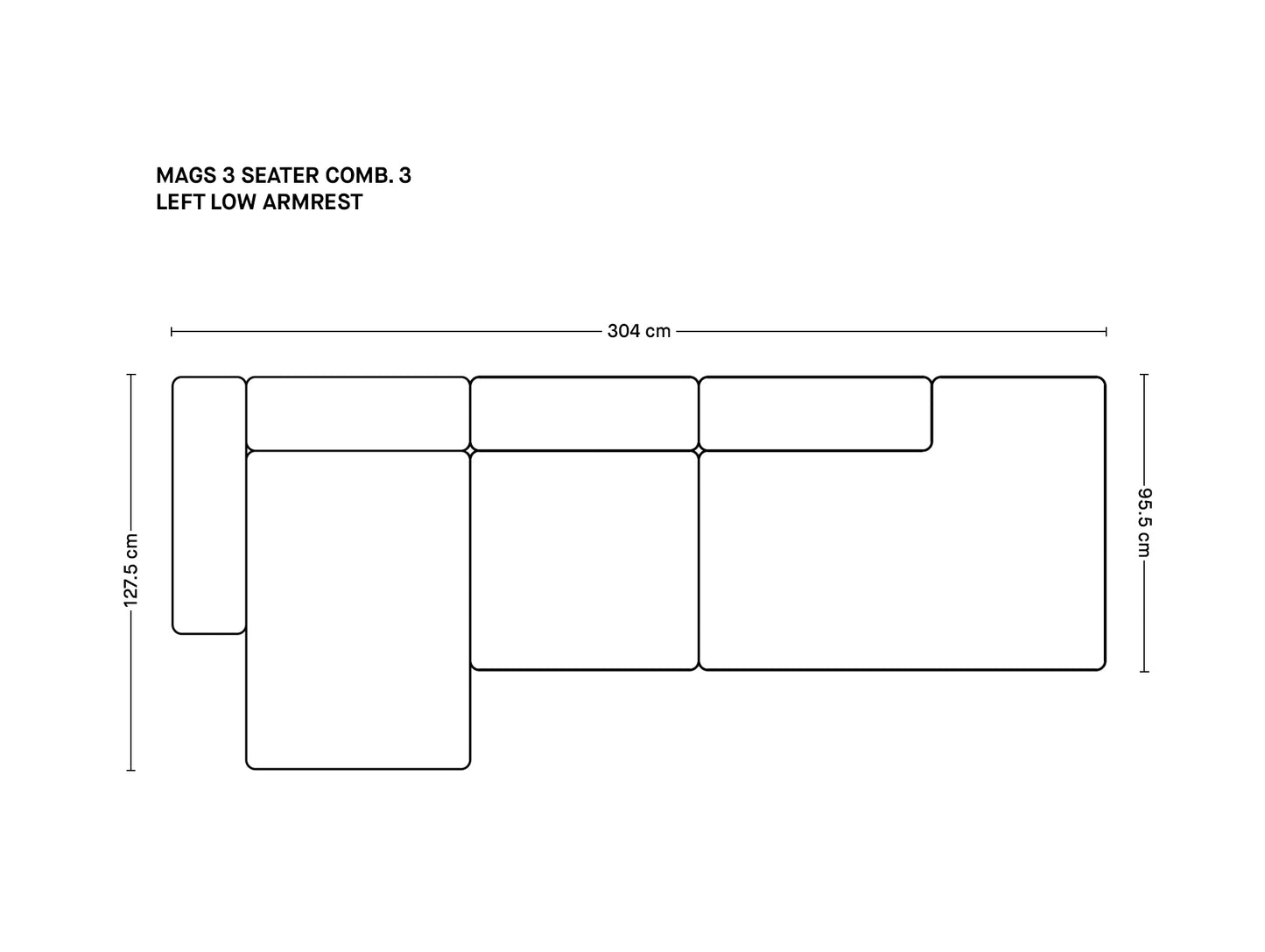 Mags 3人掛けソファ(肘掛け低め)