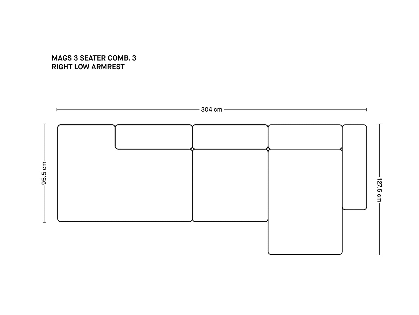 Mags 3人掛けソファ(肘掛け低め)